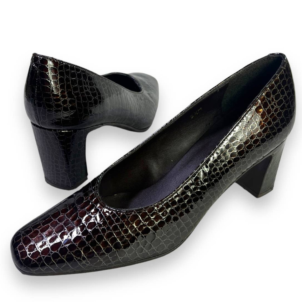 Bandolino Snake Embossed Dark Brown Pumps Heels | Sz 5.5 | Made in Spain